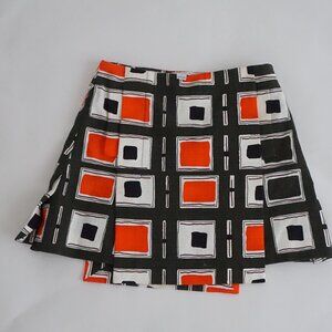 Diane Von Furstenberg Black, White & Orange Geometric Mini Skirt